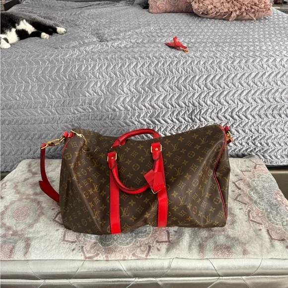 Louis Vuitton “Keepall” Duffle with Mono +Red Women's Bag- RARE LIMITED EDITION - Picture 1 of 6